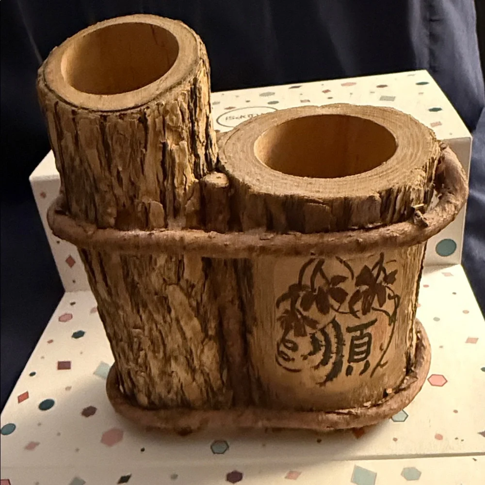 Rustic Brown Wooden Pencil Holder